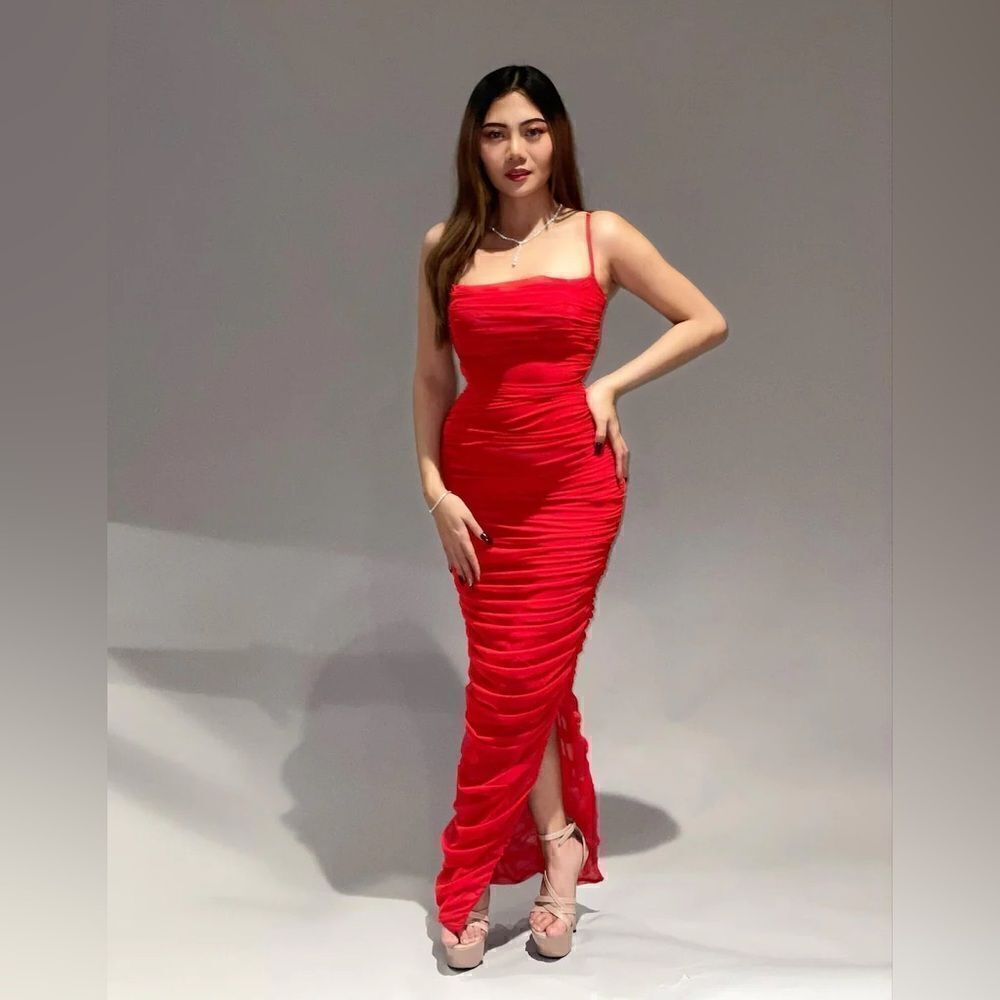 House of CB Fornarina Maxi Red Dress Tank Organza Bodycon Backless Mesh Size XS - Picture 10 of 17